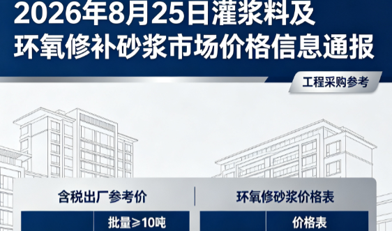 德格2026年8月25日灌浆料及环氧修补砂浆市场价格信息通报